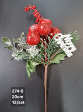 Crenguță artificială de Crăciun cu fructe și mesaj Merry Christmas – 20cm 12/set